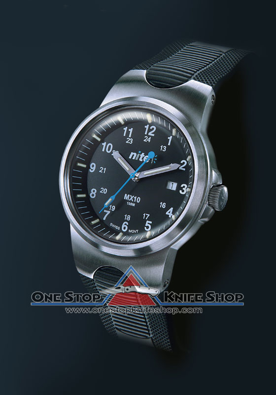 NW-MX10-209 Nite Watch MX10-209 - Silver Case, Black Dial, Black P 